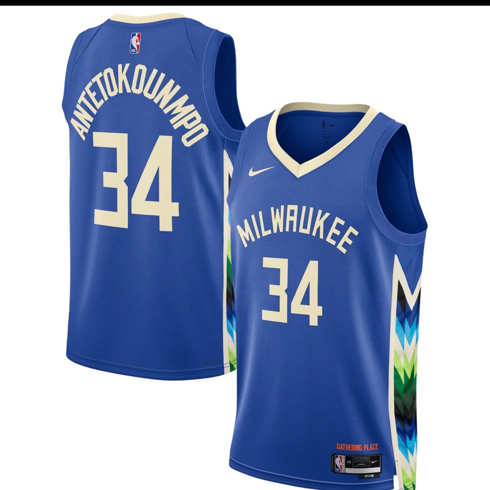 Nike Blue Antetokounmpo Milwaukee Basketball Jersey